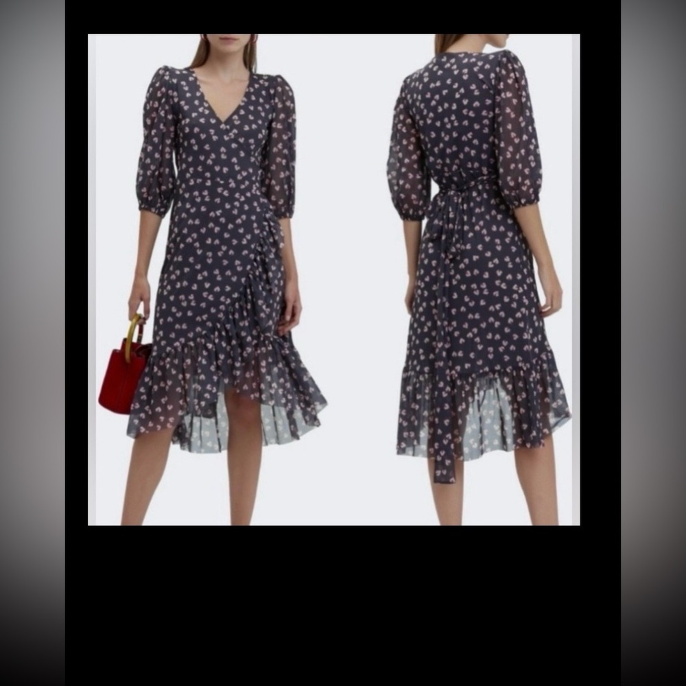 Ganni Tilden Midi Wrap Dress Stitch Mesh Floral Print in Greyish Brown Color 2